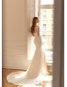 Long Sleeves Ivory Lace Satin Beaded Sequined Wedding Dress